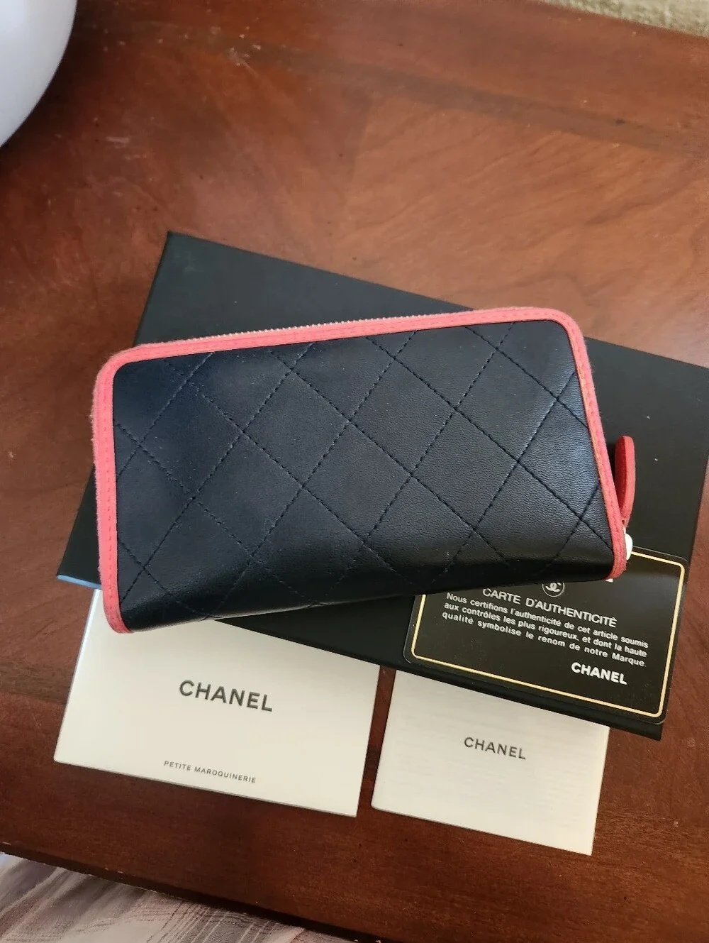 Chanel Matelasse Navy Pink Zip Medium Wallet